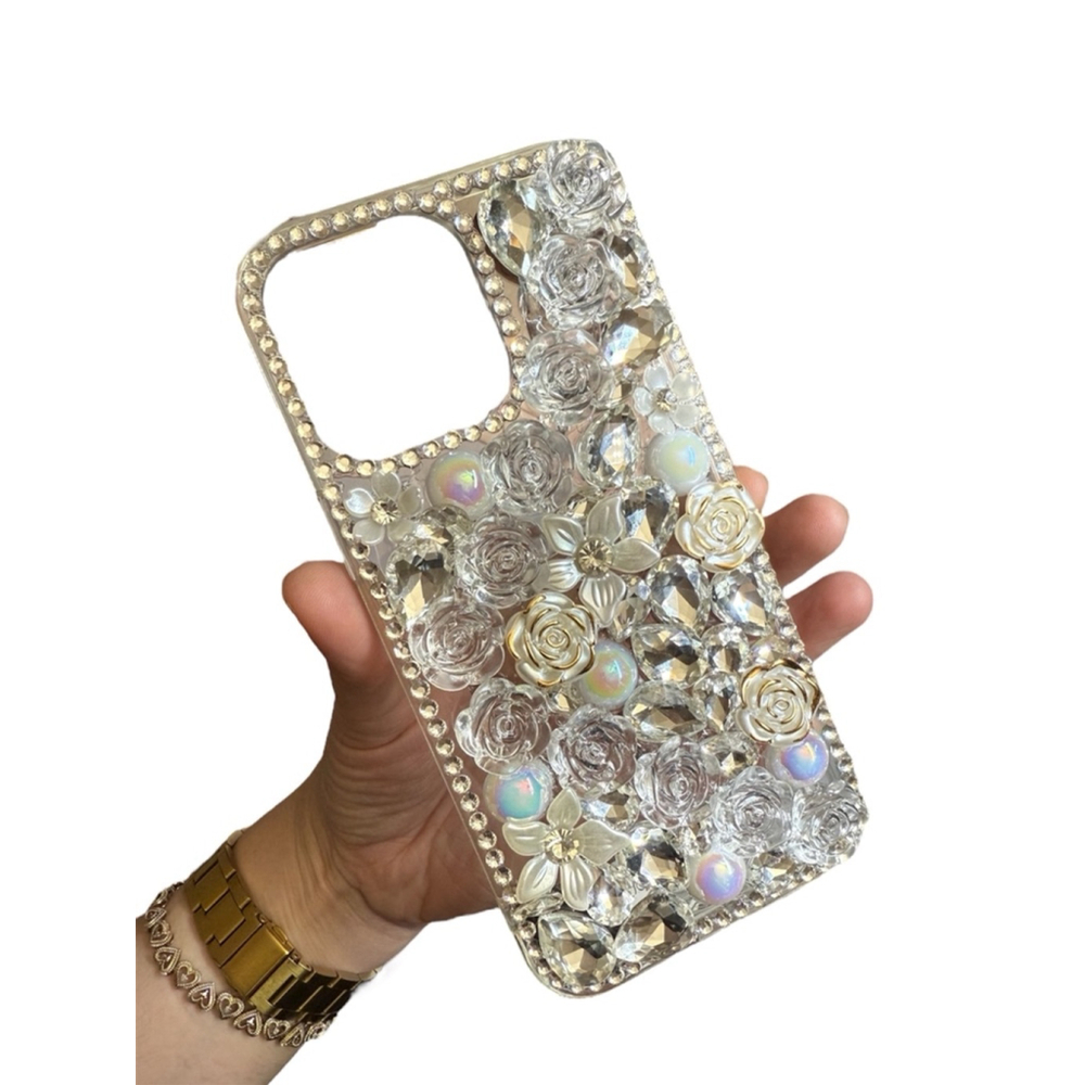 Bling Crystal Floral Pearl iPhone 14 Pro Max Case